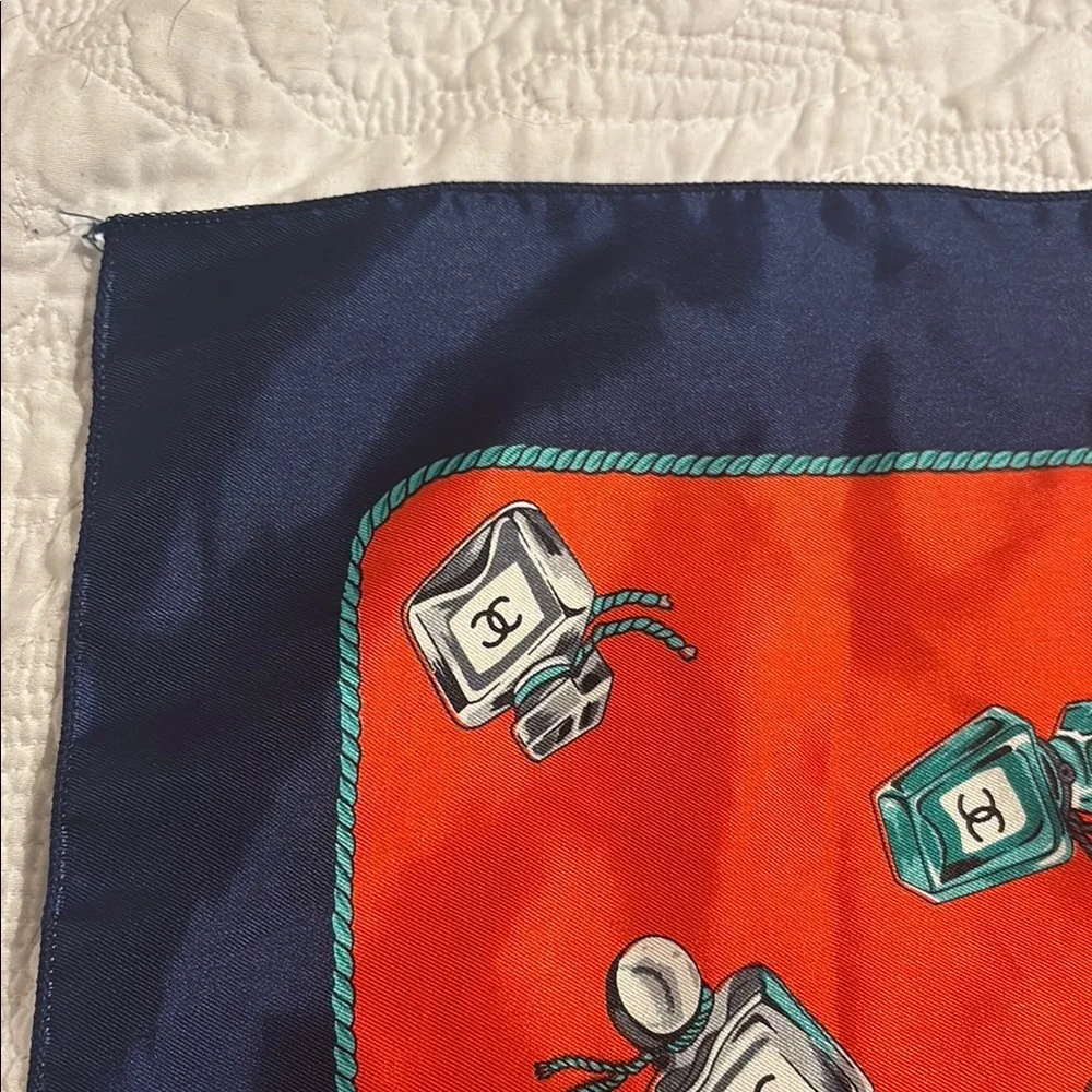 Vintage Chanel Vibrant red and Blue Silk Scarf